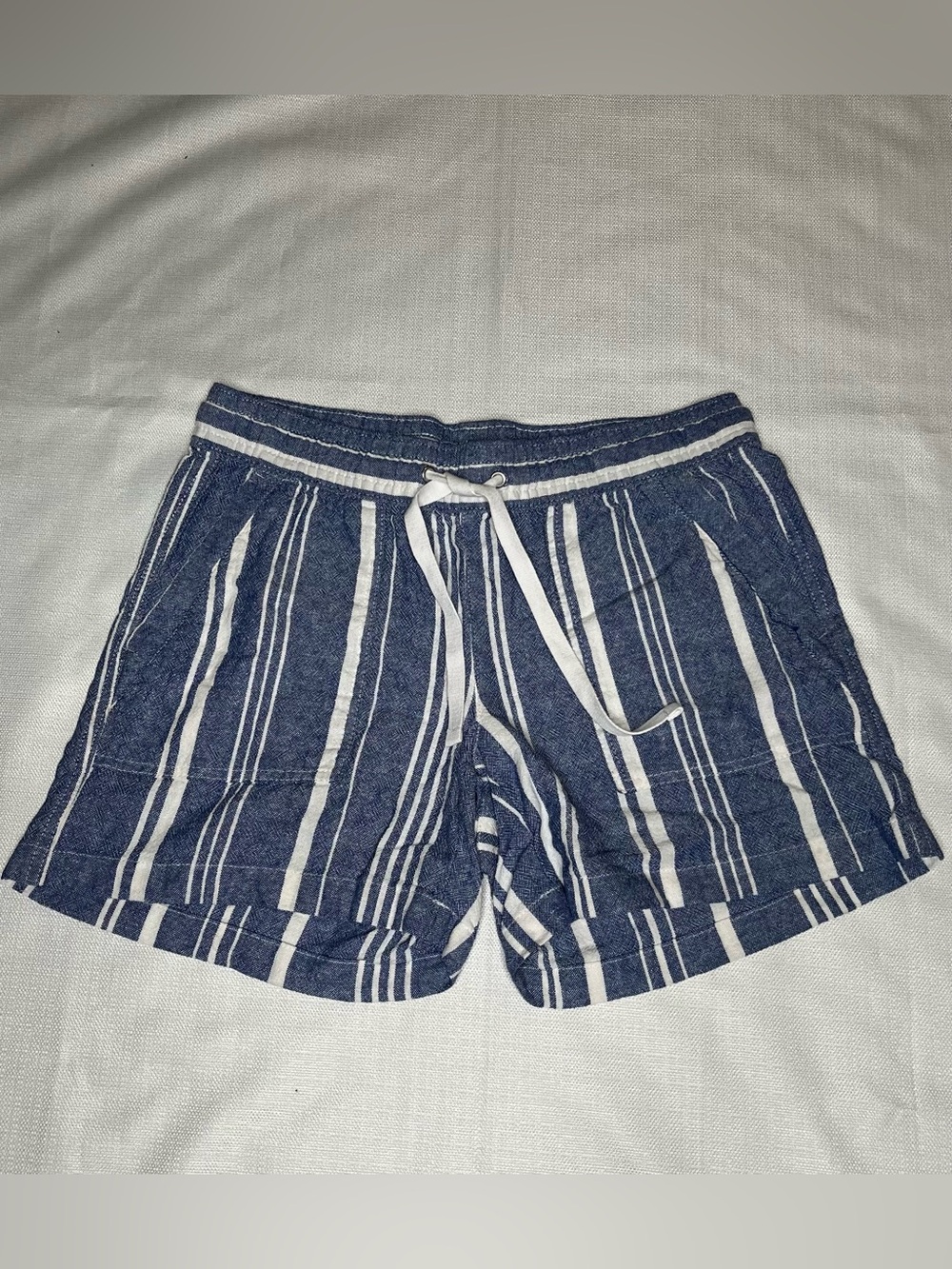 Nautica Blue White Striped Linen Blend Drawstring Shorts Coastal Resort Summer